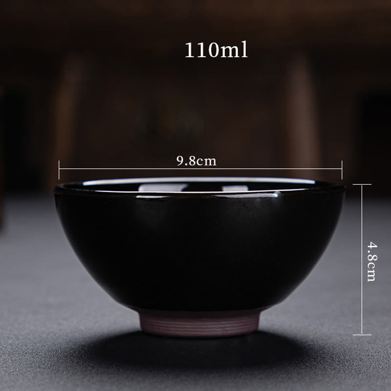 Tasse à thé en céramique chinoise Jianzhan avec feuilles d'érable dorées et Buddha Stones