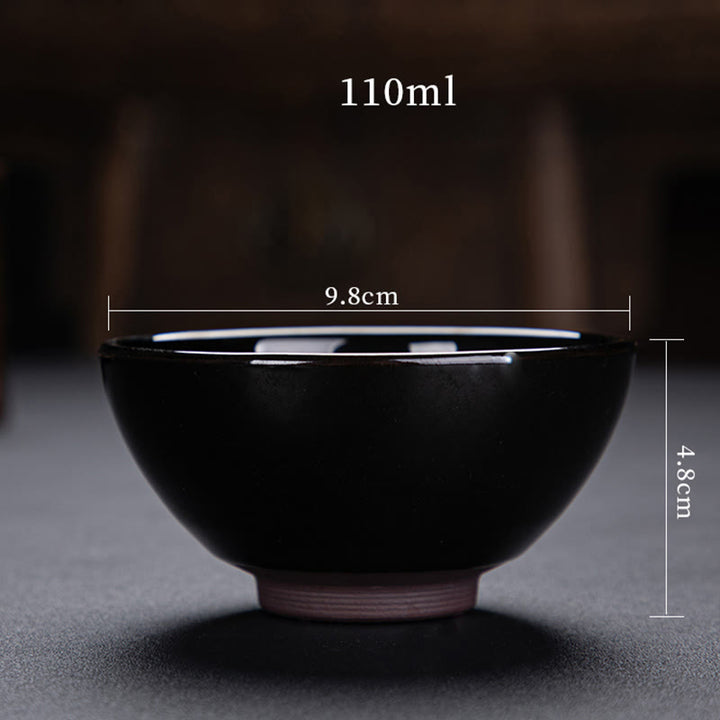 Tasse à thé en céramique chinoise Jianzhan avec feuilles d'érable dorées et Buddha Stones