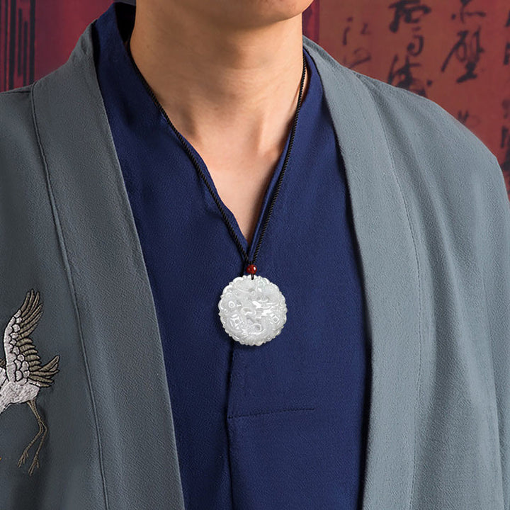 Collier pendentif dragon de protection en jade blanc et Buddha Stones - image 3