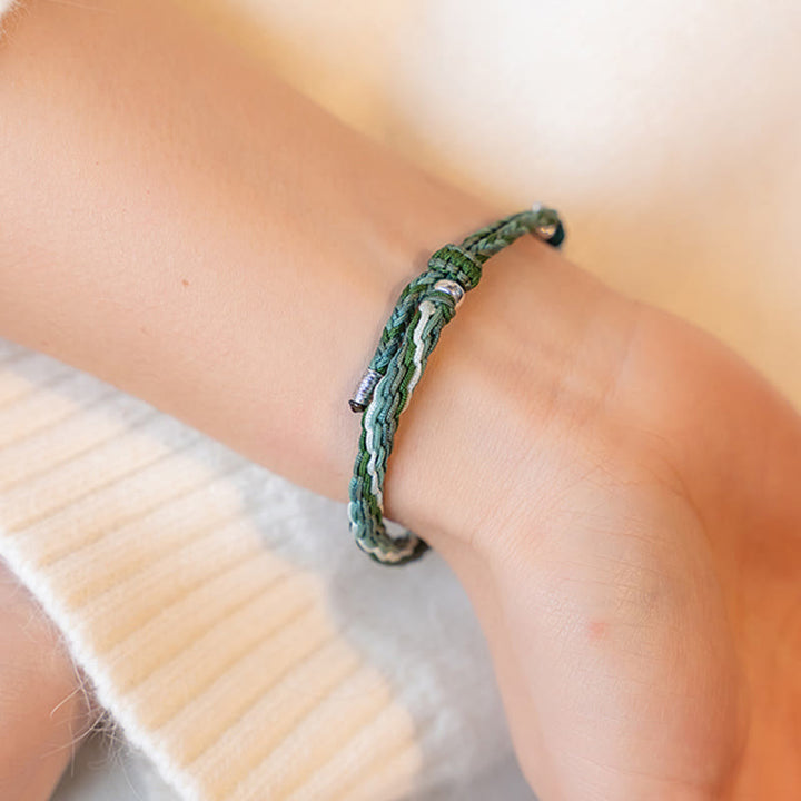 Bracelet en argent sterling 925 avec cordon de protection et nœud de réincarnation en bambou