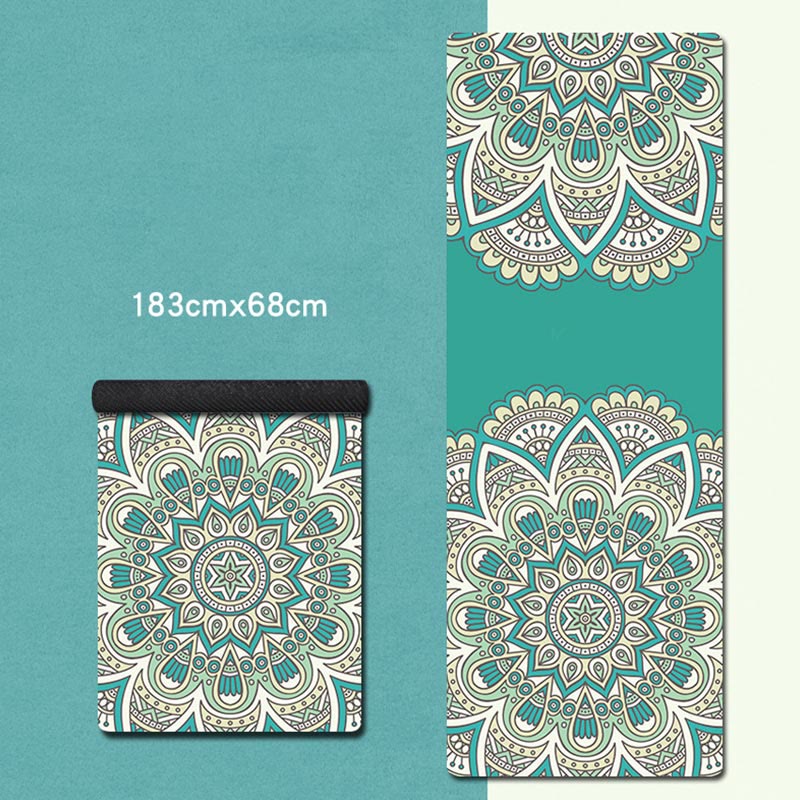 Buddha Stones Tapis de yoga tibétain en caoutchouc naturel, décoré avec un mandala tibétain, un éléphant, un lotus et des carpes koï. - Mandala vert - image 9