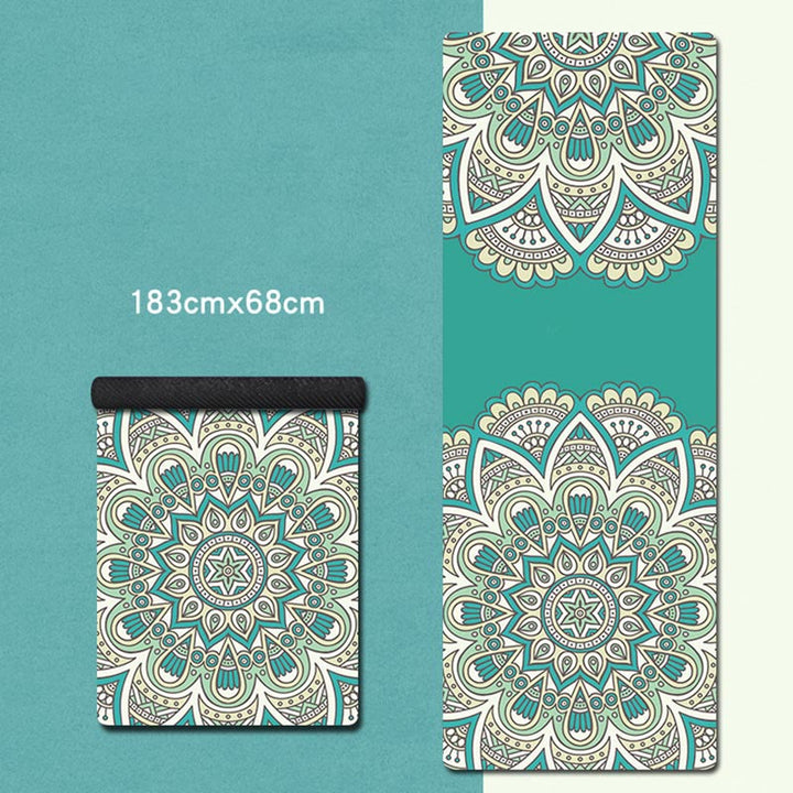 Buddha Stones Tapis de yoga tibétain en caoutchouc naturel, décoré avec un mandala tibétain, un éléphant, un lotus et des carpes koï. - Mandala vert - image 9