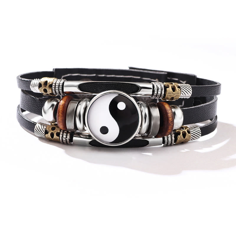 Bracelet d'équilibre en cuir Yin Yang Buddha Stones