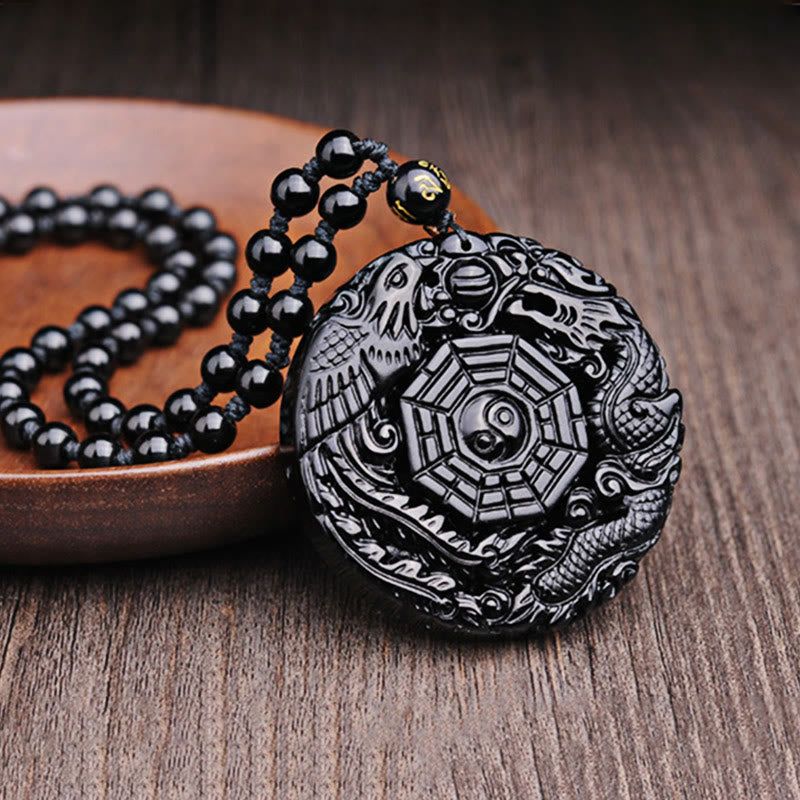 Collier avec pendentif en obsidienne, dragon, phénix , Buddha Stones Bagua - image 8