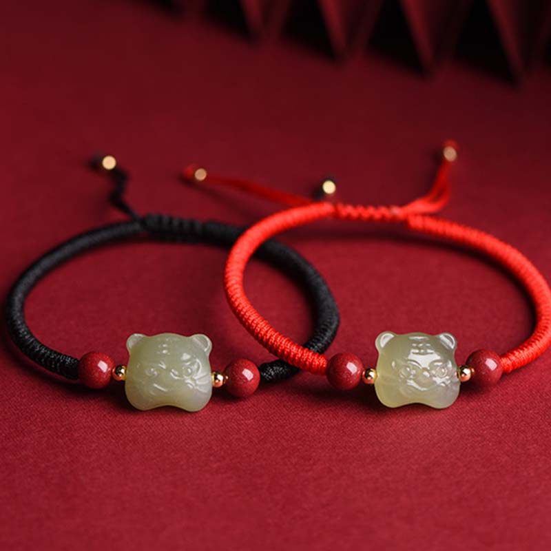 Bracelet porte-bonheur en jade et cinabre avec Buddha Stones