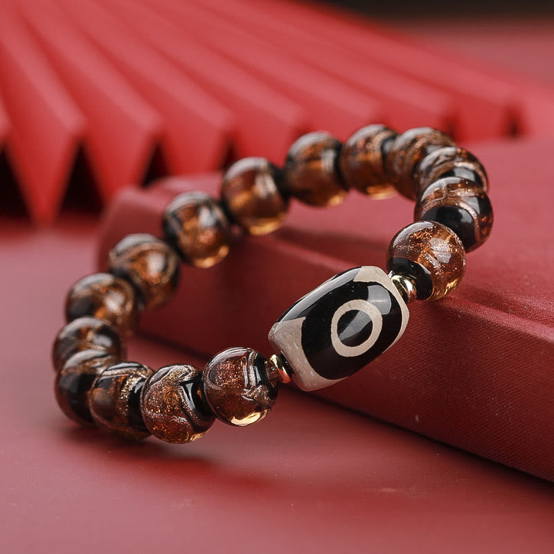 Buddha Stones Perle Dzi tibétaine à neuf yeux Perle Dzi à trois yeux Bracelet de richesse en perles de verre Liuli