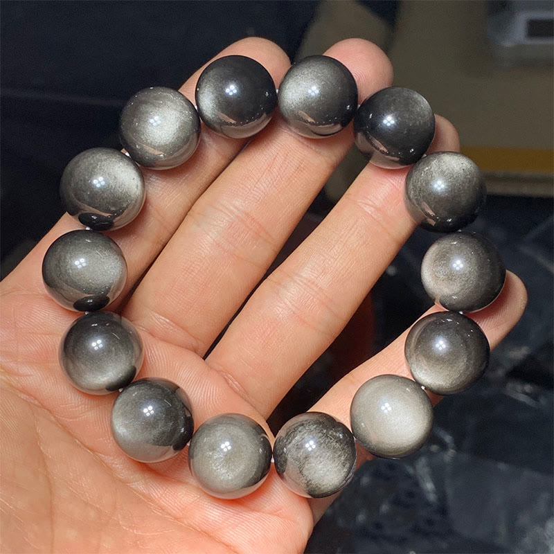 Bracelet de protection apaisant en obsidienne naturelle argentée de Buddha Stones