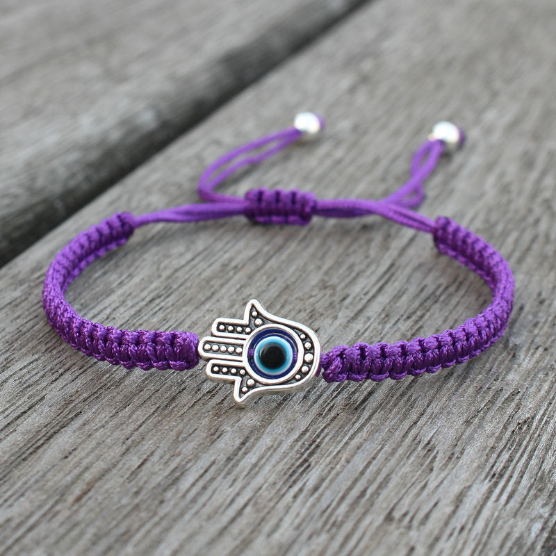 Bracelet en corde fait main avec symbole Hamsa et Buddha Stones