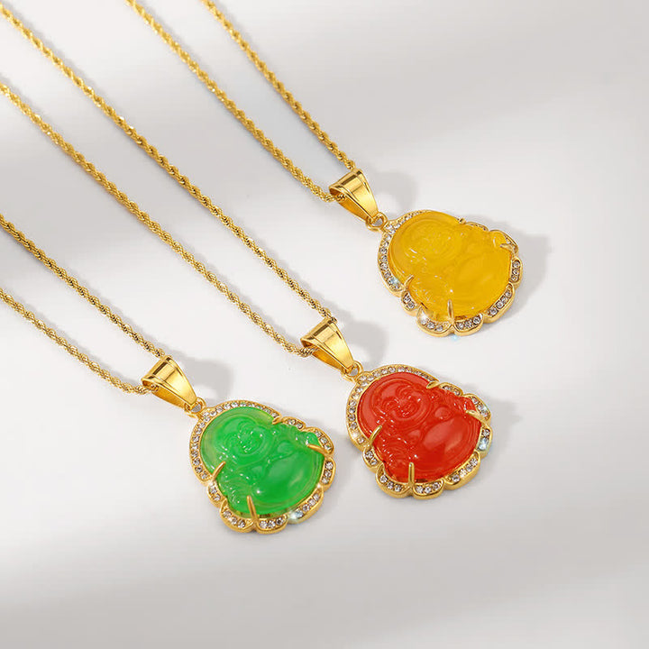 Collier avec pendentif porte-bonheur en jade Bouddha rieur rempli d'or 18 carats de Buddha Stones - image 12