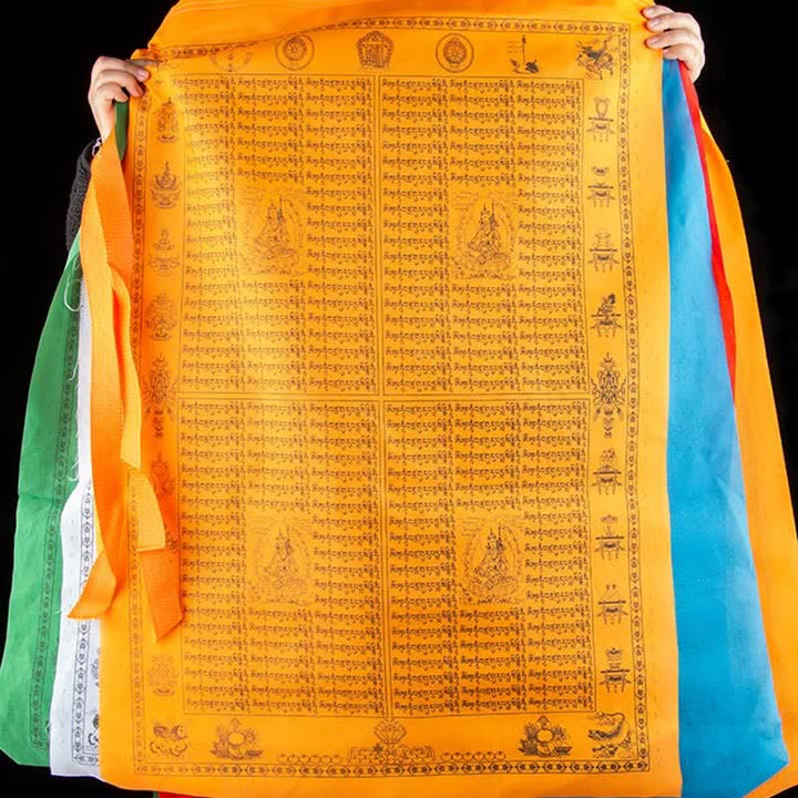 Buddha Stones Drapeau de prière tibétain à 5 couleurs représentant le Cheval du vent, symbole de bonheur et de bon augure, destiné à l'extérieur. - image 6