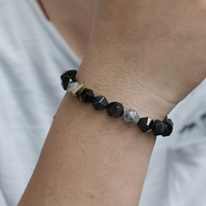 Bracelet de purification en pierre noire pailletée en obsidienne noire