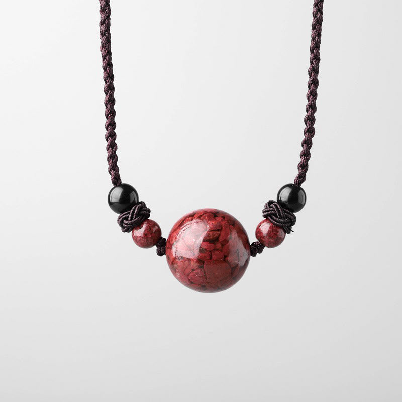 Collier pendentif de bénédiction en perles de pierres de cinabre naturelles de Buddha Stones