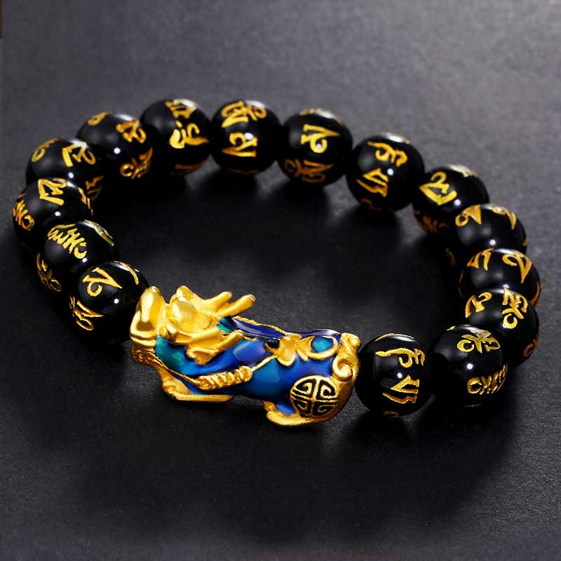 Bracelet Feng Shui PiXiu Obsidienne Om Mani Padme Hum Richesse