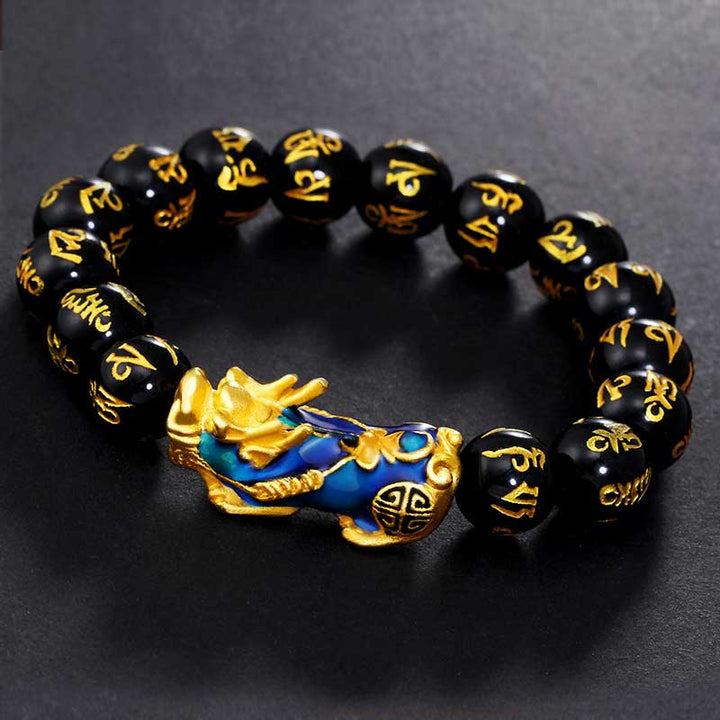 Bracelet Feng Shui PiXiu Obsidienne Om Mani Padme Hum Richesse