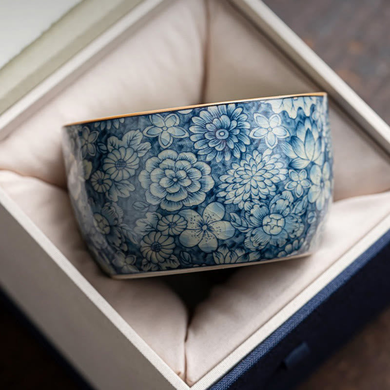 Tasse à thé en céramique motif Buddha Stones Lotus bleu Fleur de pêcher Chrysanthème Tasses à thé Kung Fu