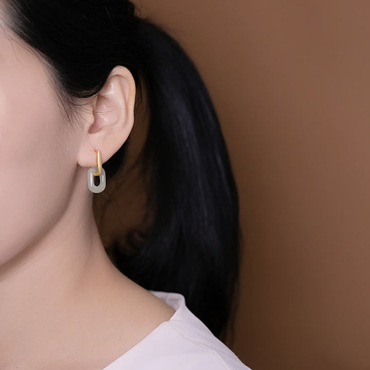 Boucles d'oreilles Buddha Stones Argent Sterling 925 Jade blanc rond Bonheur Bénédiction - image 3