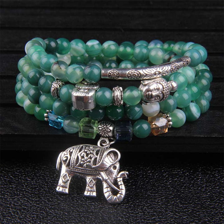 Buddha Stones Bracelet d'espoir en agate naturelle représentant un éléphant et Bouddha - Agate verte - image 7
