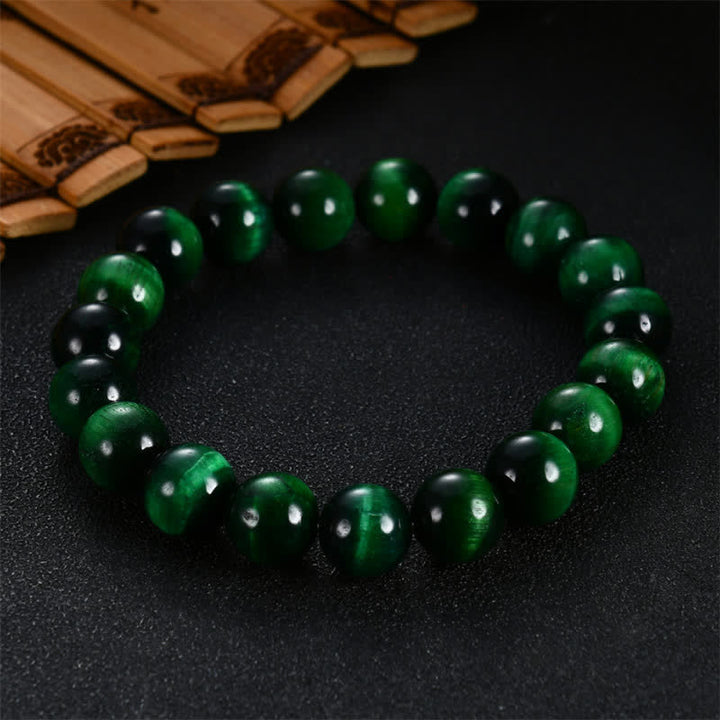 Bracelet de force en œil de tigre vert naturel Buddha Stones - 14 mm - image 0