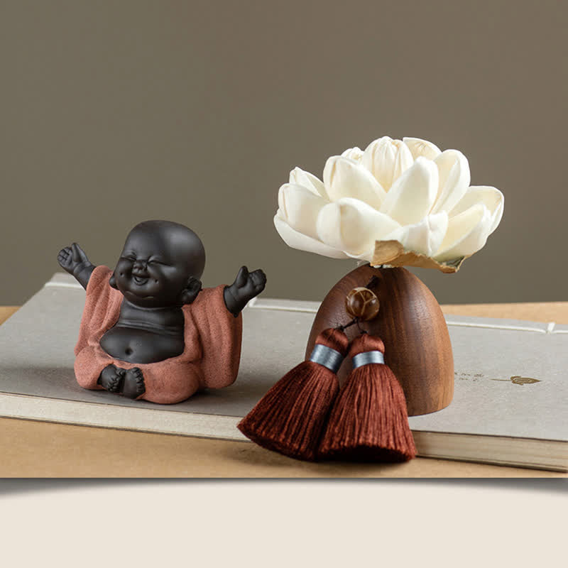 Décorations de guérison apaisantes en forme de fleur de Bouddha en bois de pêcher noir - Bouddha rieur - image 7