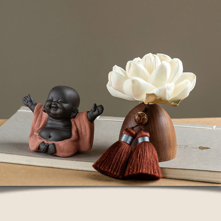 Décorations de guérison apaisantes en forme de fleur de Bouddha en bois de pêcher noir - Bouddha rieur - image 7