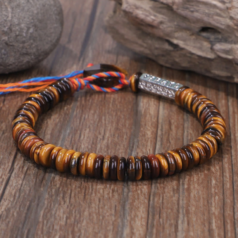 Bracelet de protection et de pouvoir tibétain en Buddha Stones et œil de tigre Om Mani Padme Hum