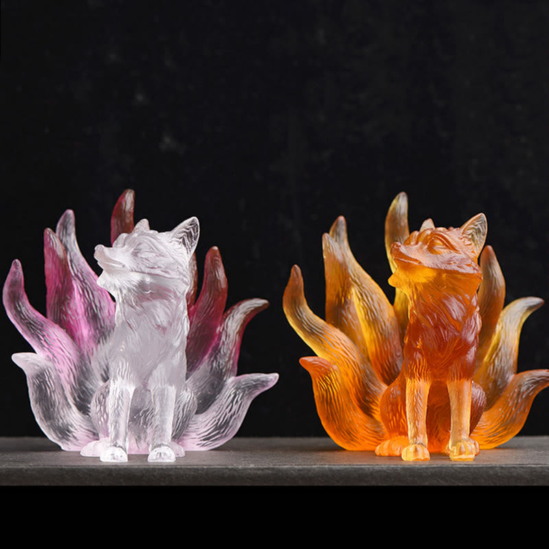 Buddha Stones Petit renard à neuf queues Succès Force Figurine Décoration de la maison