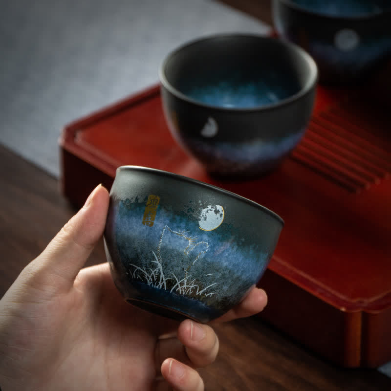 Tasse à thé en céramique Buddha Stones Lovely Cat Tasses à thé noir 140 ml