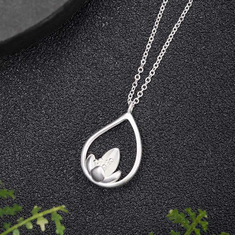 Collier pendentif fleur de lotus en argent sterling 925 Buddha Stones - image 1