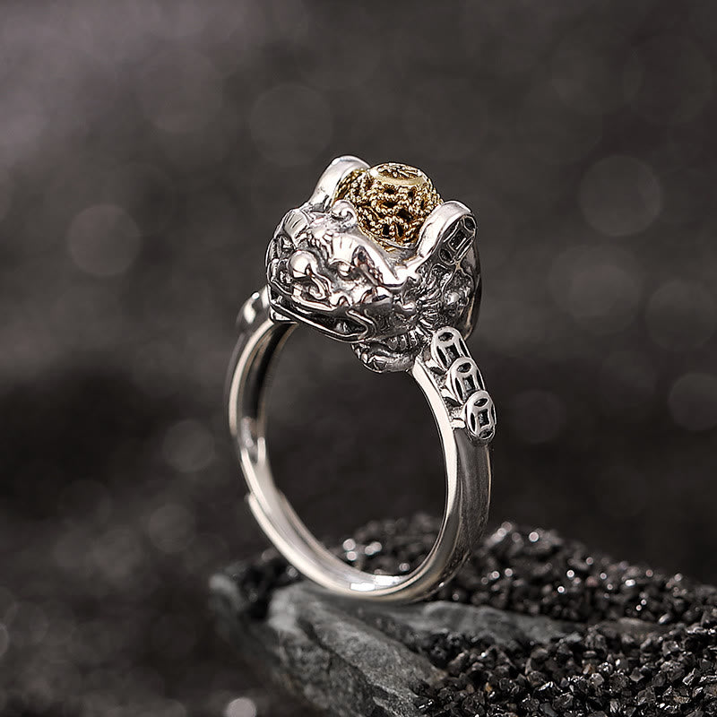 Bague ajustable en argent sterling 925 avec pièce de cuivre PiXiu et pierres de Buddha Stones - image 1