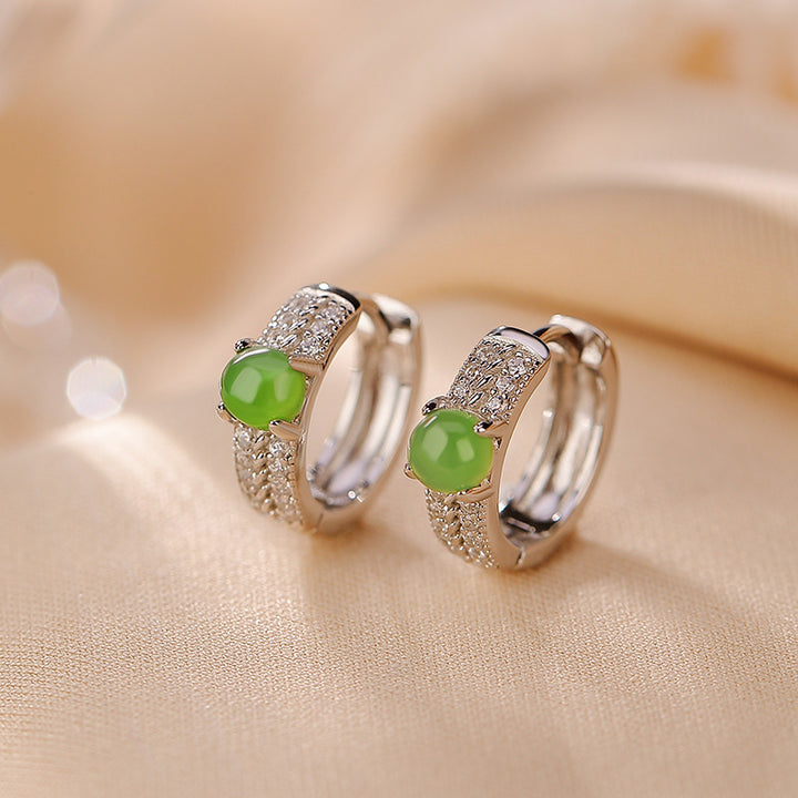 Boucles d'oreilles à tige rondes en argent sterling 925 et jade cyan de Buddha Stones - image 1