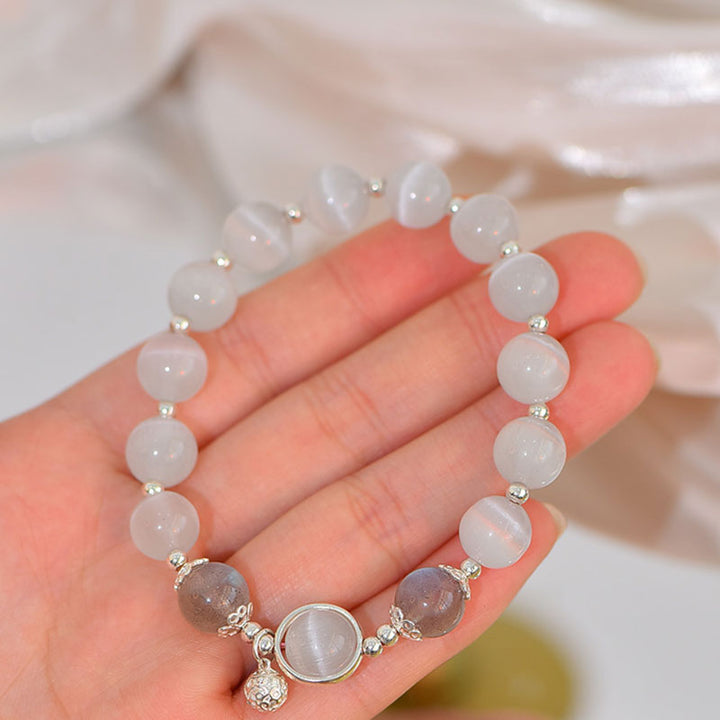 Bracelet de soutien d'amour en argent sterling 925 avec œil de chat et pierre de lune Buddha Stones