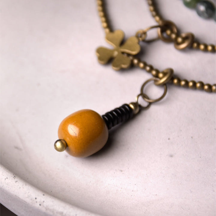 Bracelet porte-bonheur multicouche en cuivre et agate mousse avec Buddha Stones