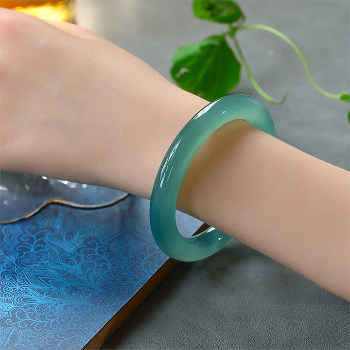 Bracelet jonc en calcédoine verte naturelle Buddha Stones