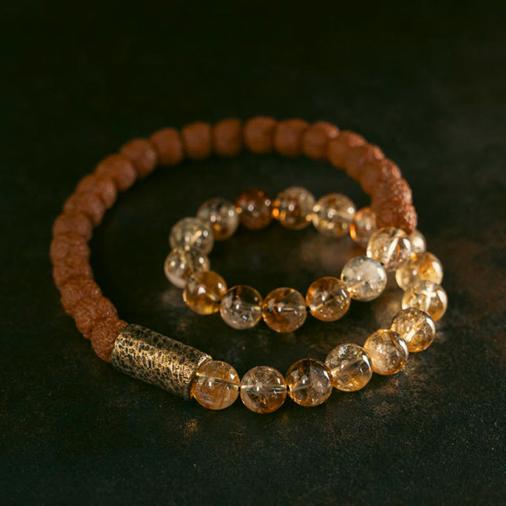 Bracelet double tour en Buddha Stones et Rudraksha Bodhi Seed