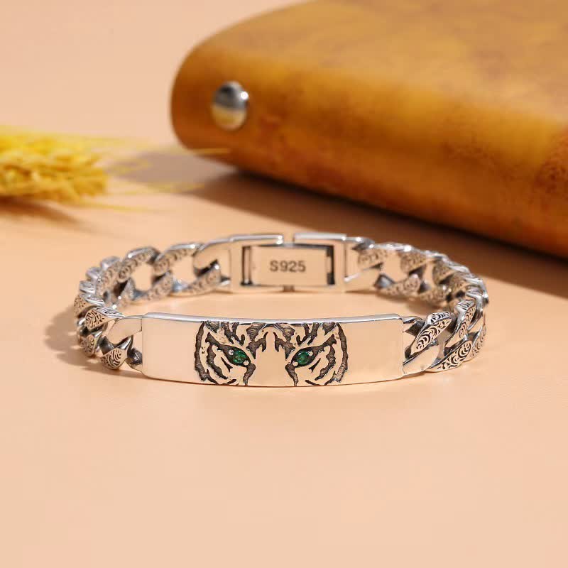 Bracelet manchette porte-bonheur en cuivre avec motif tigre