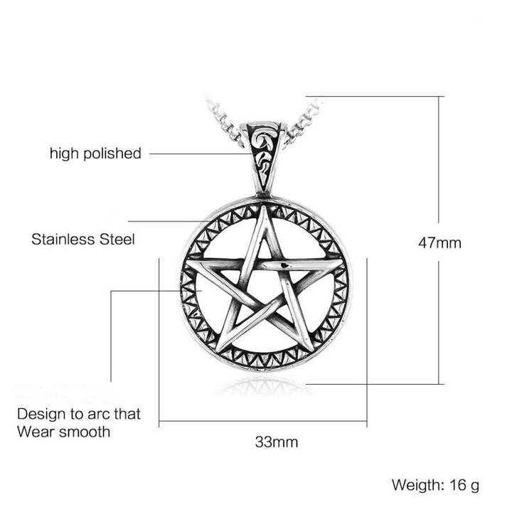 Collier pendentif d'équilibre en acier titane pentagramme