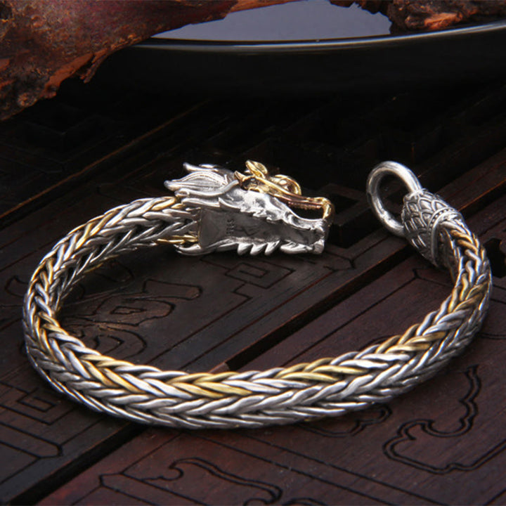 Bracelet tressé en métal de protection du dragon de bon augure en argent sterling 925 de Buddha Stones Année du Dragon