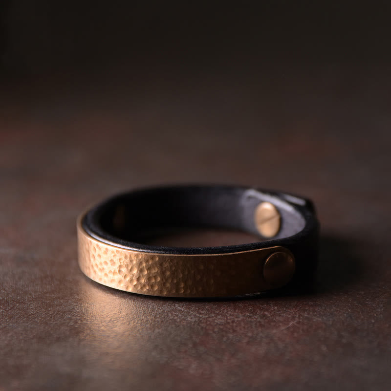 Bracelet de richesse en cuir et cuivre avec Buddha Stones vintage fait à la main