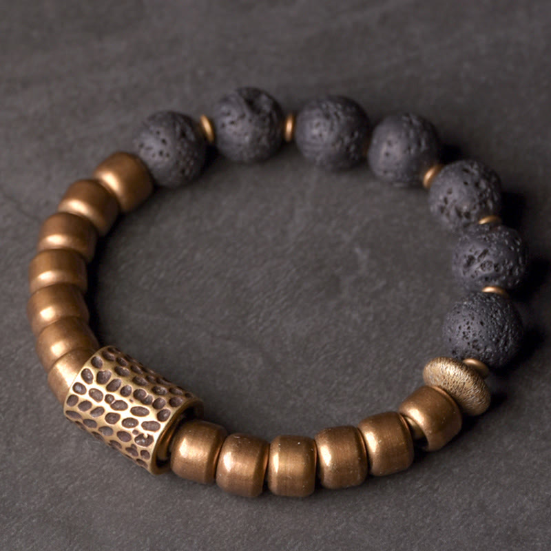 Bracelet de guérison en cuivre Buddha Stones et pierre de lave, obsidienne arc-en-ciel