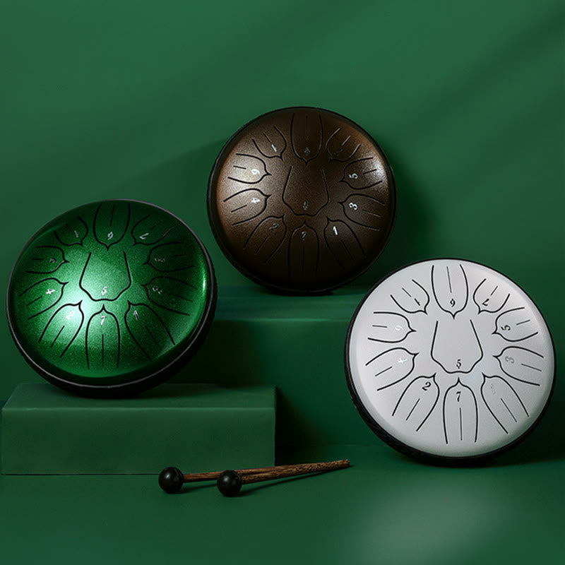 Buddha Stones Tambour à langue en acier pour guérison sonore, méditation, yoga, lotus, kit de batterie 11 notes 6 pouces
