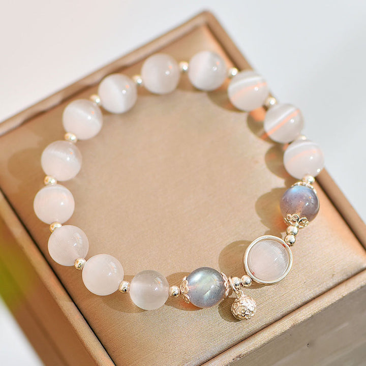 Bracelet de soutien d'amour en argent sterling 925 avec œil de chat et pierre de lune Buddha Stones