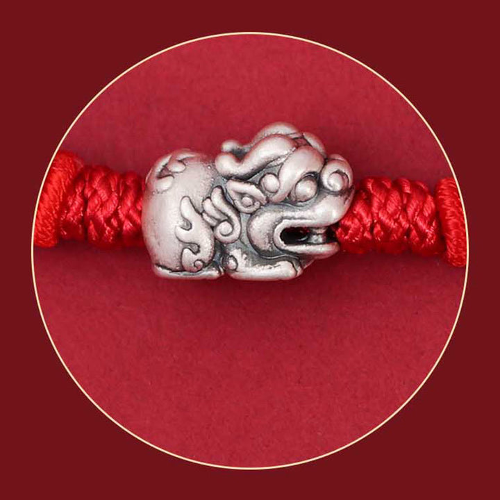 Bracelet tressé fait main en argent sterling 925 avec Buddha Stones et personnage PiXiu Fu