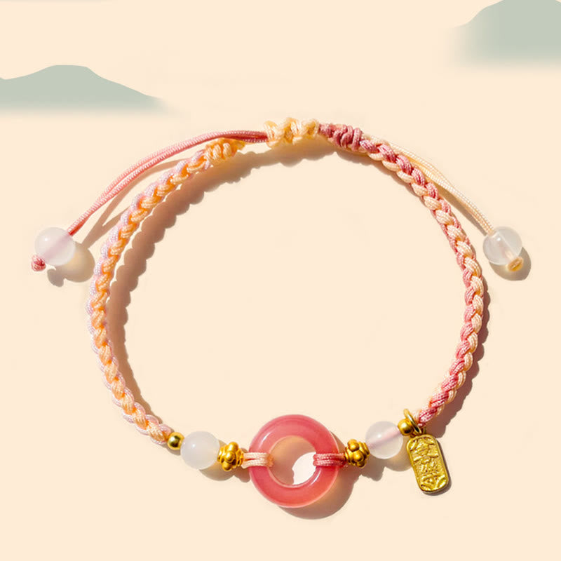 Bracelet tressé fait main de bon augure avec boucle de paix en agate et Buddha Stones Paix et Joie