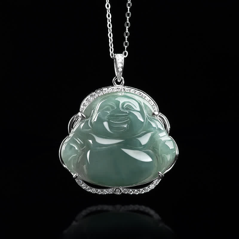 Buddha Stones avec pendentif porte-bonheur en jade naturel en argent sterling 925 avec Bouddha rieur - image 4