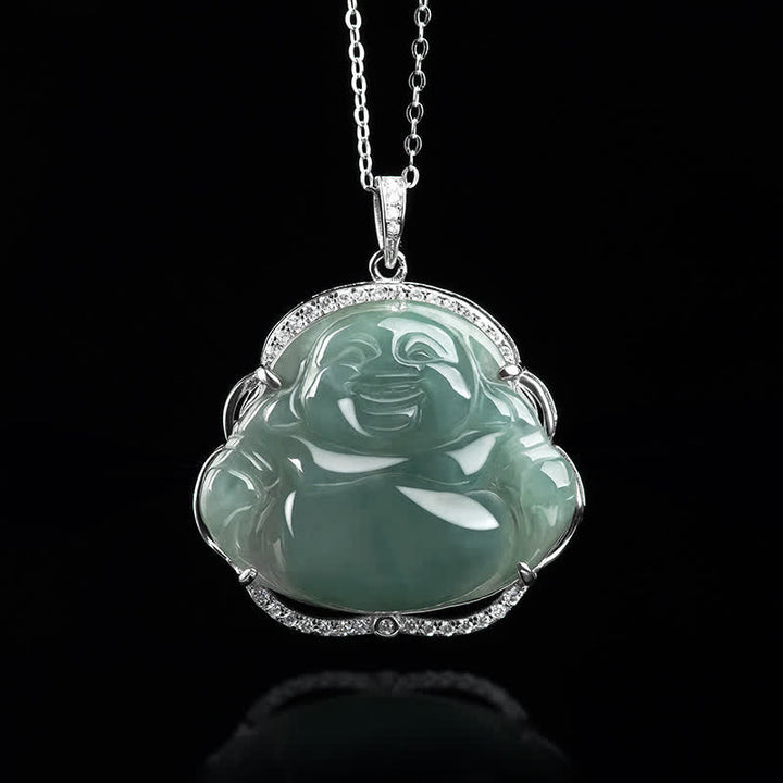 Buddha Stones avec pendentif porte-bonheur en jade naturel en argent sterling 925 avec Bouddha rieur - image 4