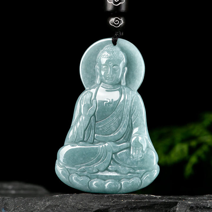 Collier pendentif en Buddha Stones Amitabha en jade naturel avec amulette de lotus et chaîne de compassion - image 2
