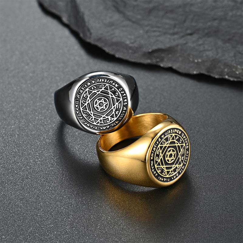 Bague de protection étoile de David avec les 12 constellations du zodiaque de Buddha Stones