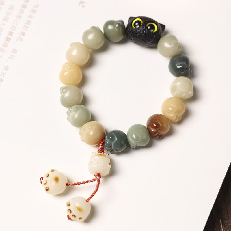 Bracelet de sagesse porte-bonheur en bois d'ébène avec de belles pattes et des graines de Bodhi naturelles de Buddha Stones - image 8