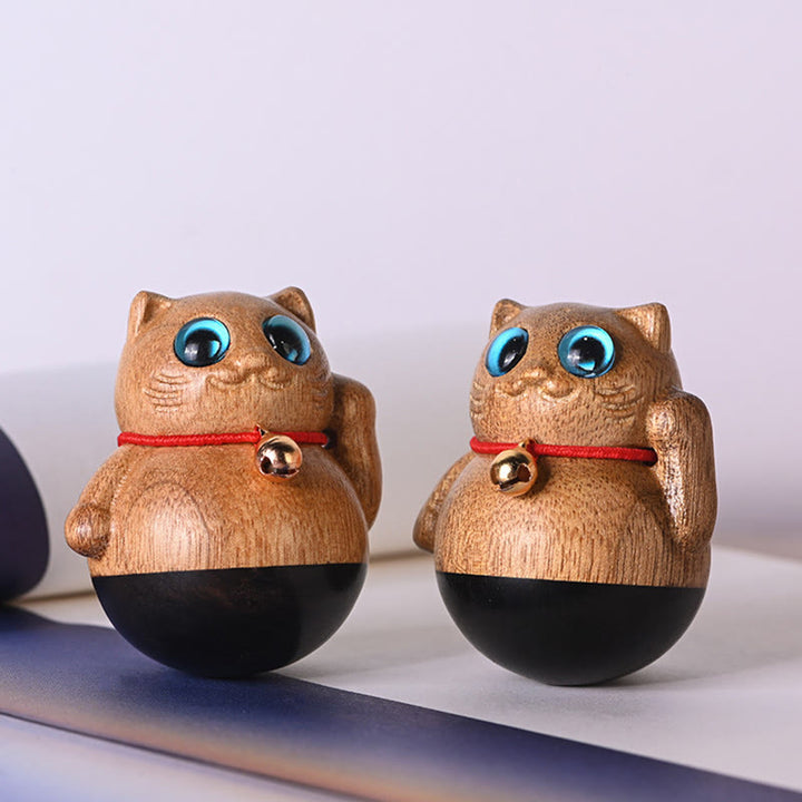 Buddha Stones Mini Chaton Porte-Bonheur Phoebe Zhennan Décoration de Bénédiction en Bois - image 4