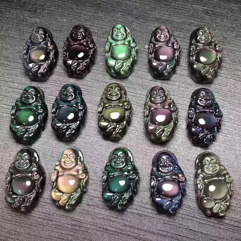 Collier pendentif Bouddha rieur en obsidienne arc-en-ciel naturelle pour la paix intérieure - image 13